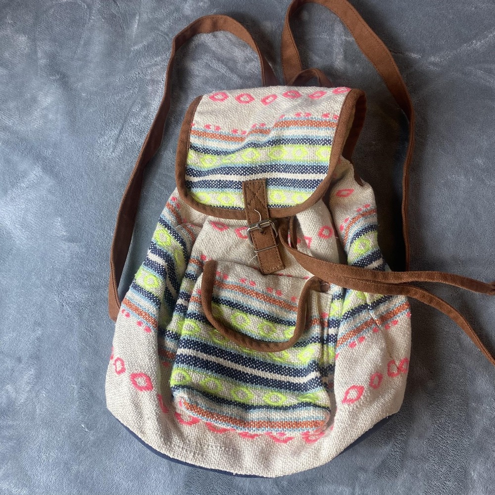 Woven Southwest Mini Backpack Purse Womens Brown Canvas‎ Strap Boho Bohemian Bag
